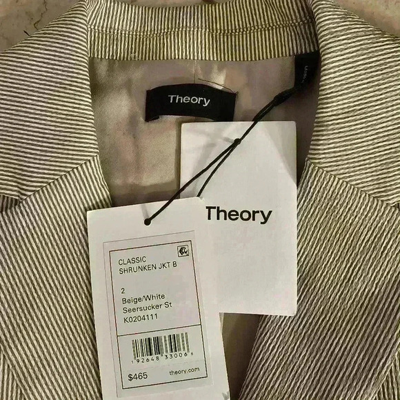 Theory Womens Beige/White Striped Lined Stretchy Jacket NWT lSize 2 - Picture 8 of 10